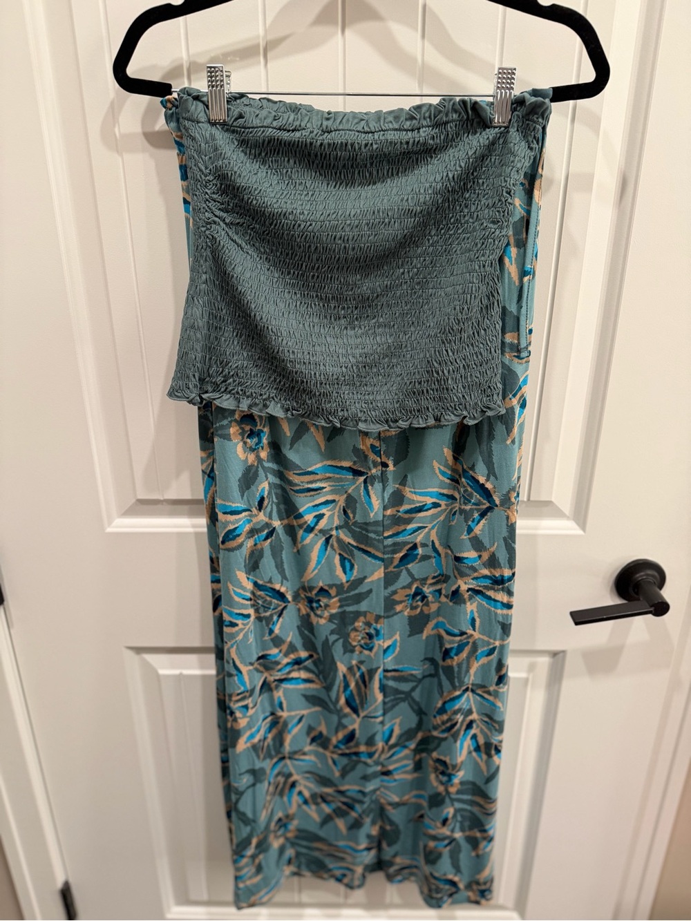 NWT LASCANA Teal Floral Maxi Skirt & Smocked Strapless Top Set Size 10